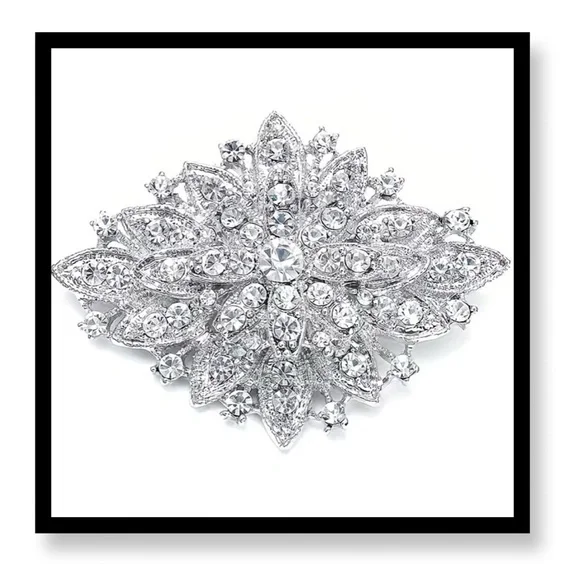 🌸2/$20-(New in package) Sparkling Rhinestone Elegant Silver Floral Brooch - Picture 1 of 3